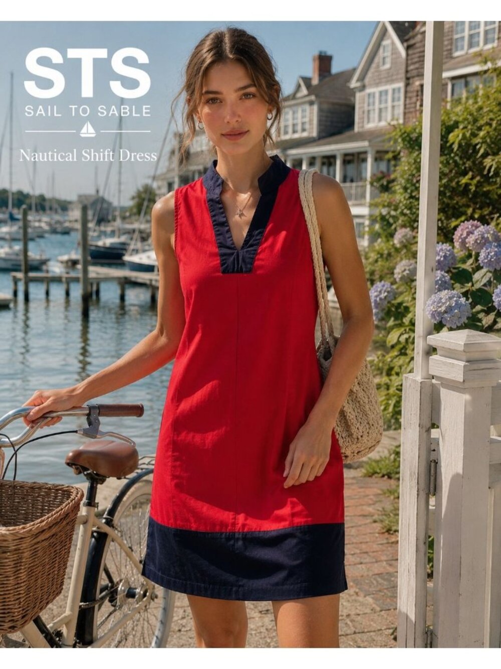 STS Sail To Sable Shift Dress M Red Navy Nautical Sleeveless Resort Preppy
